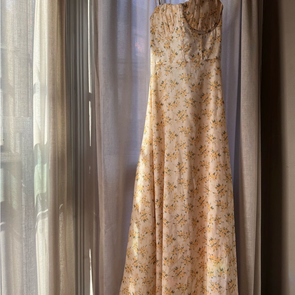 Elegant Yellow Floral Maxi Dress with Corset Top